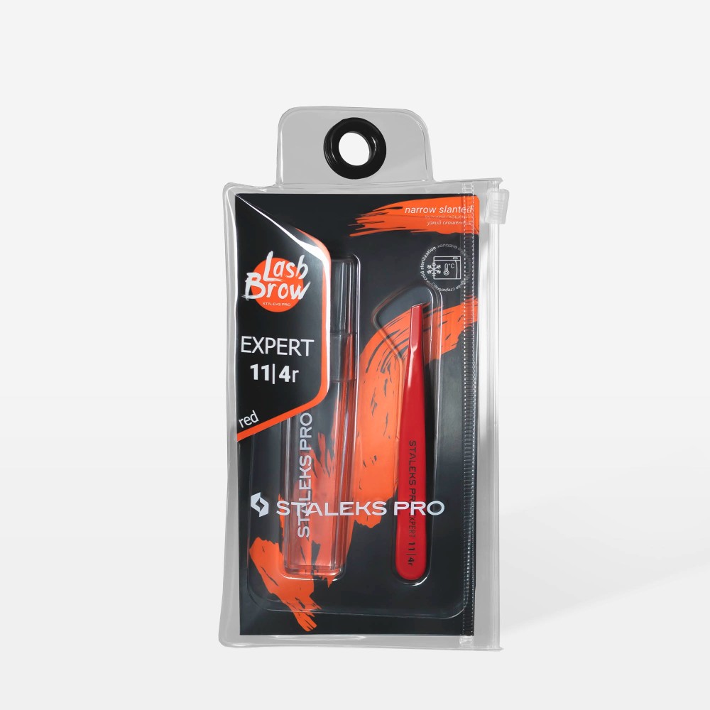 Пинсета за вежди скосена червена Expert 11 Type 4r